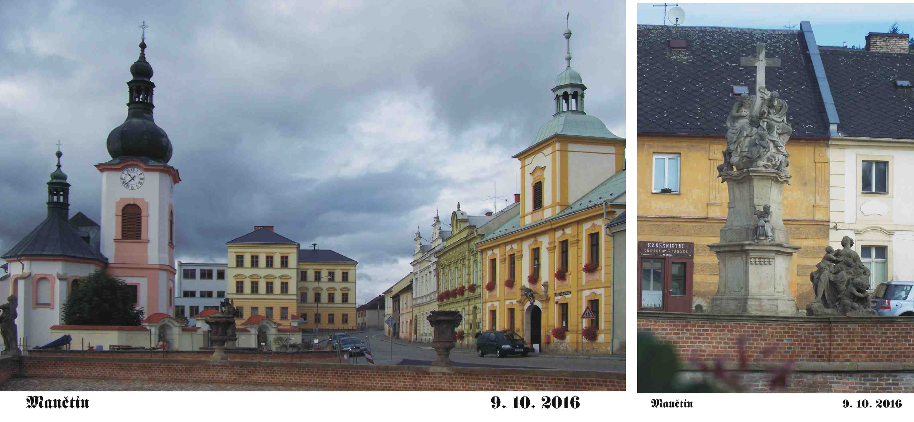 Manětín- náměstí s kostelem sv. Jana Křtitele