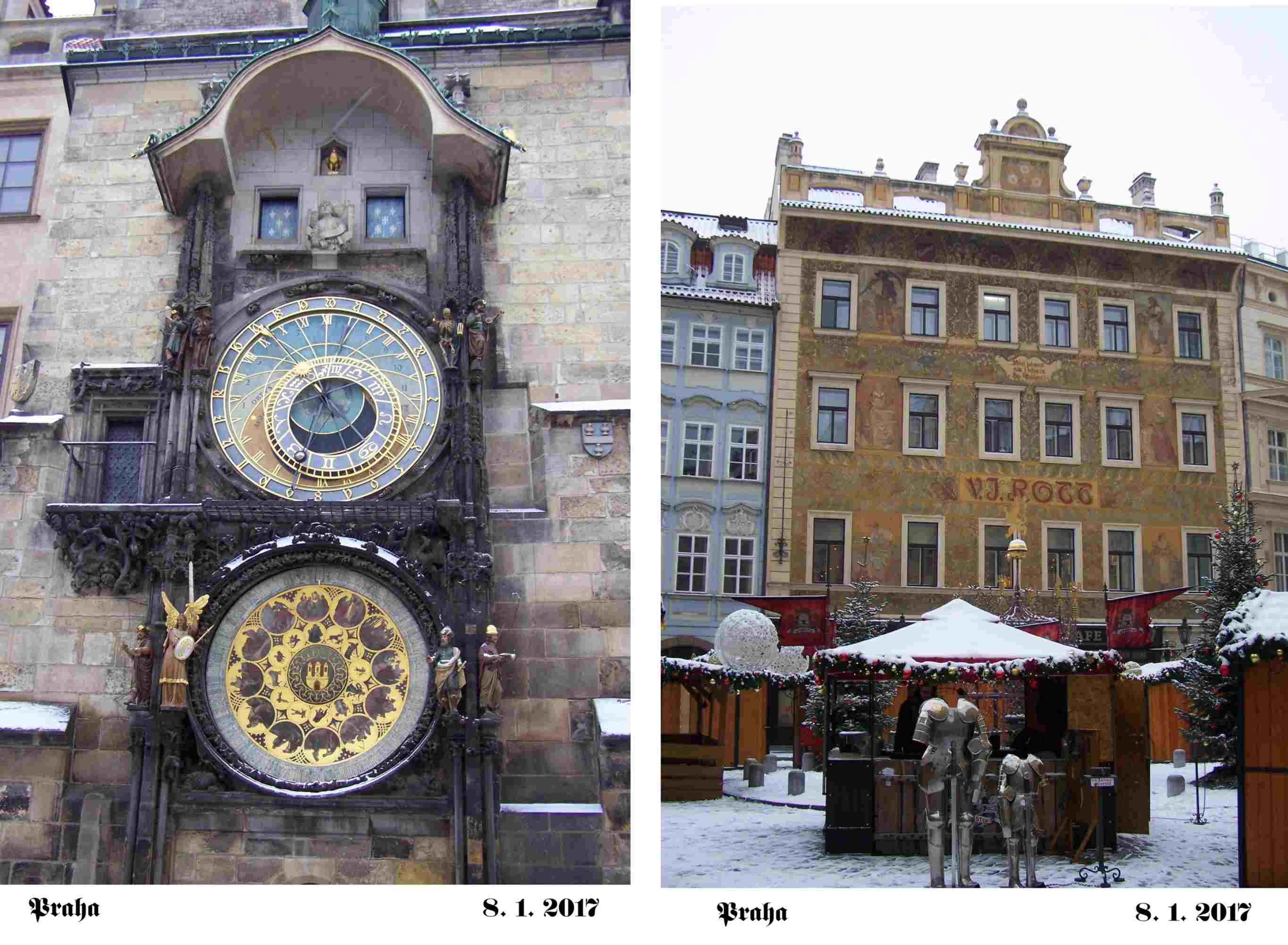 Orloj před opravou a Železářství U Rotta na Malém náměstí