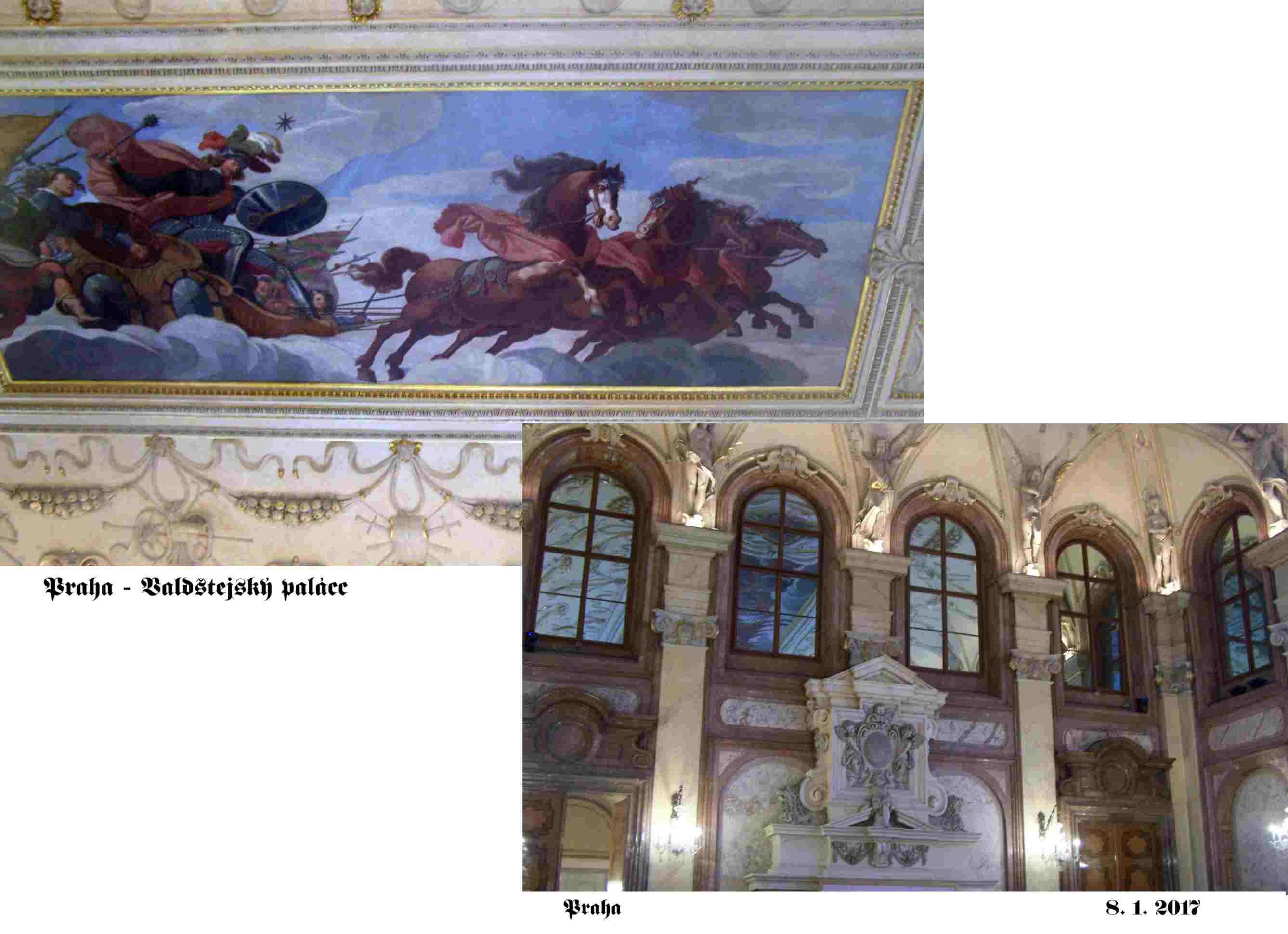 Nástropní freska s Valdštejnem a portál krbu