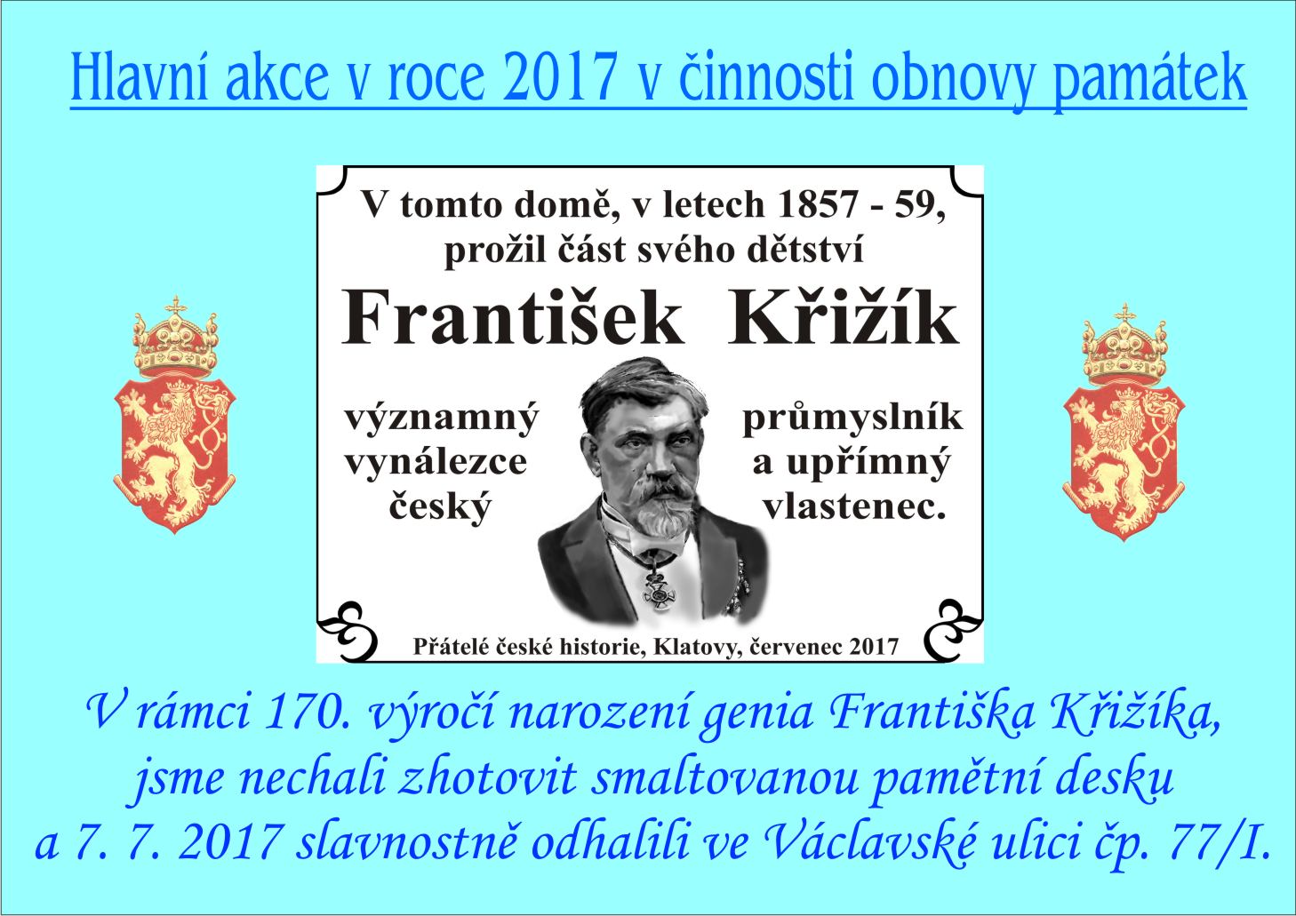 Pamětní deska věnovaná Františku Křižíkovi