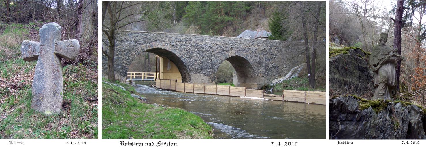 Rabštejn - gotický most, renesanční smírčí kříž a barokní socha sv. Jana N.