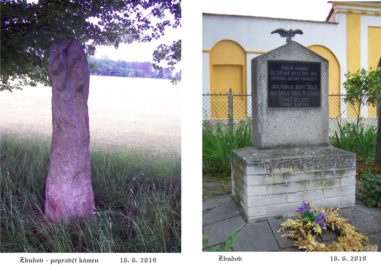 Dodatečné foto zbudovského popravčího kamene a pomníku padlých.