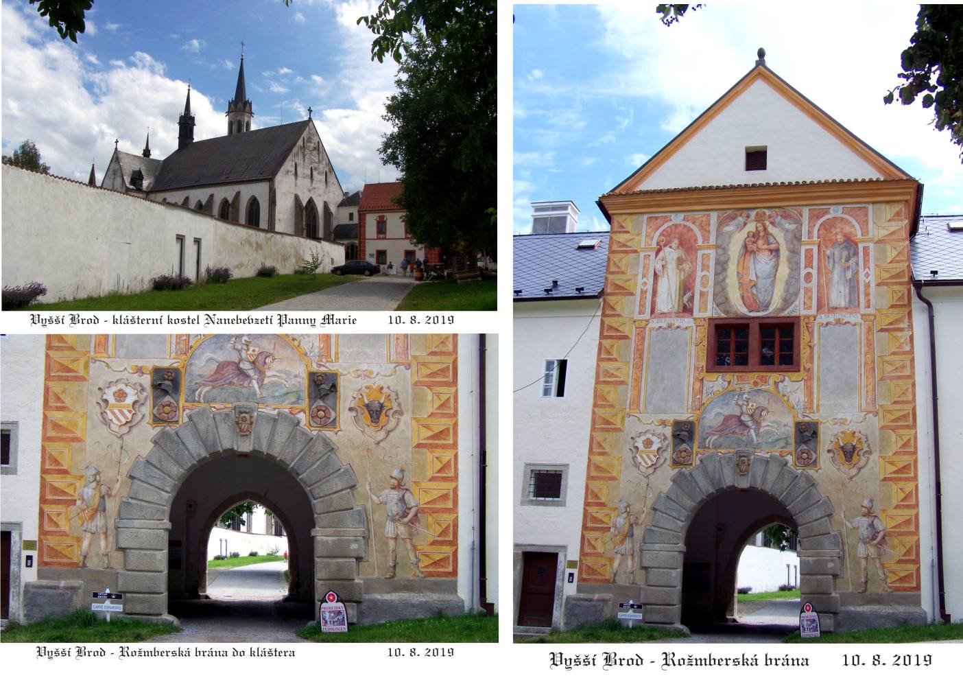 Rožmberská brána a kostel Nanebevzetí Panny Marie.