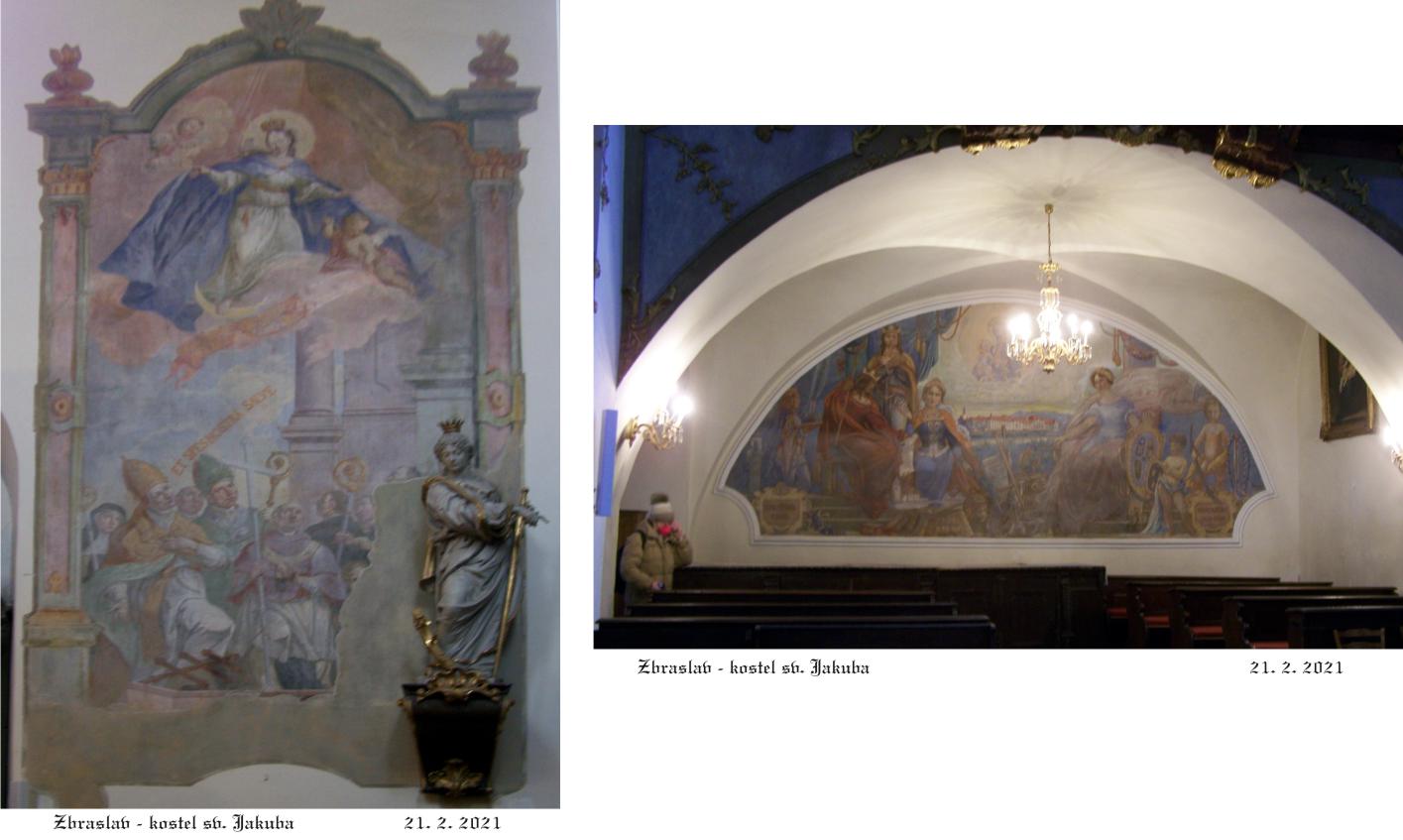 Interiér kostela je vhodně doplněný velkoplošnými malbami.