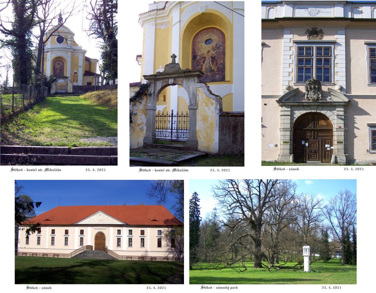 Štěkeňský zámek s parkem a kostelem sv. Mikuláše.